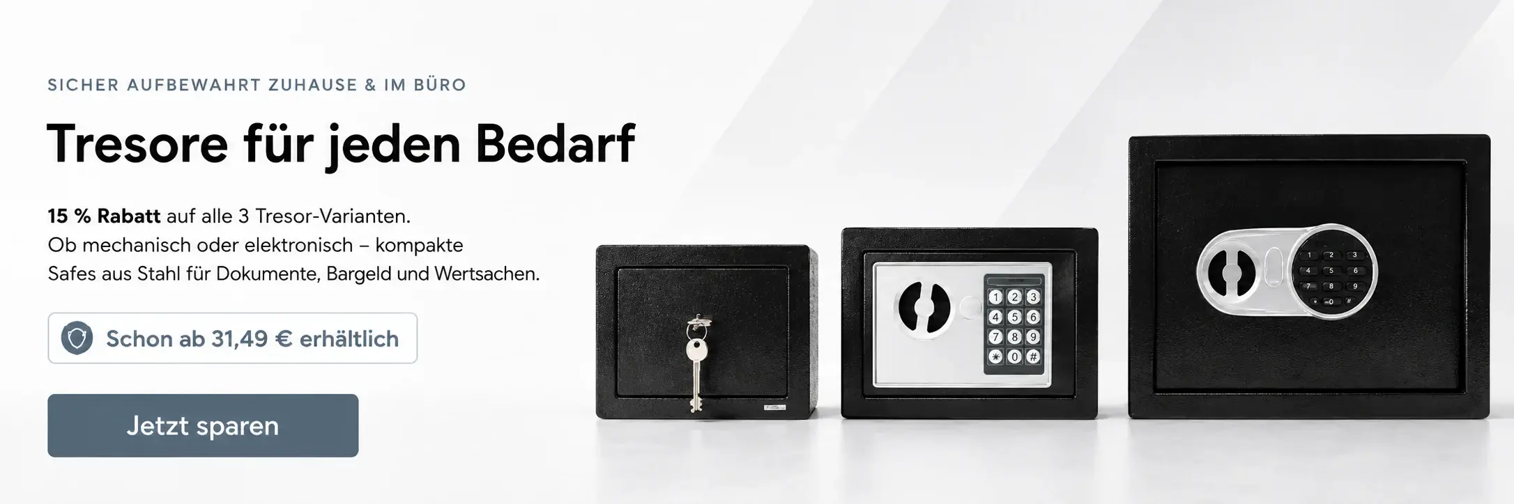 Drei kompakte Stahltresore für Zuhause und Büro – ein mechanischer und zwei elektronische Tresore mit 15 % Rabatt, ab 31,49 €