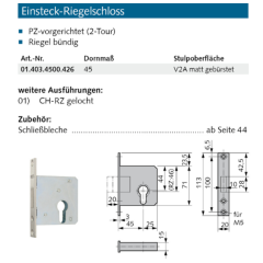 Einsteck-Riegelschloss Made in Germany - 014034500426...