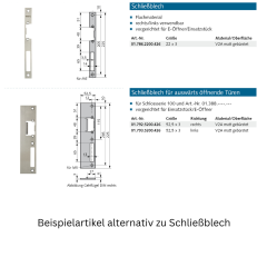 Schließblech (Hinweis: E-Türöffner Modell116/166E) - 017832400426 lstahl V2A matt gebürstet, Produktgruppe: Schließbleche Flachmaterial rechts/links verwendbar