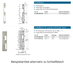 Schließblech 22x3 re./li. verwendbar - 017852200426 erflächen: Edelstahl V2A matt gebürstet, Produktgruppe: Schließbleche Flachmaterial rechts/links verwendbar