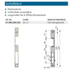 Schlie&szlig;blech Made in Germany - vorgerichtet f&uuml;r E-&Ouml;ffner/Einsatzst&uuml;ck 22x3