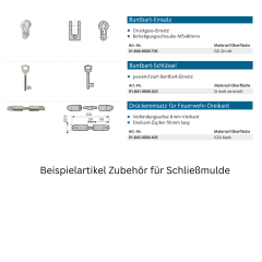 Schließmulde Made in Germany - 018300000426 erial/Oberflächen: Edelstahl V2A matt gebürstet, Produktgruppe: Schloss-Zubehör mit Rastplatten +/-2,5 mm verstellba