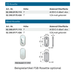 FSB Rosette Made in Germany - 023500170113 erial/Oberflächen: Al E5/C-0 silberfarbig eloxiert, Produktgruppe: Rosetten FSB RosetteArtikelnummer: 02.350.017