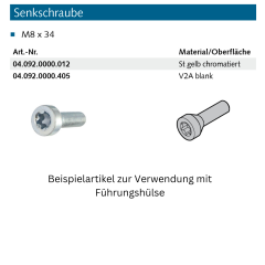 Führungshülse Made in Germany - 041110000405 erial/Oberflächen: Edelstahl V2A blank, Produktgruppe: 3D-PLUS Aluminium-Türbänder für Bandteil bei Verwendung von Senksch