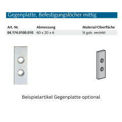 Gegenplatte mit Feder Made in Germany (Bef. mittig) - 041800300705 hen: GD-Zn roh, Produktgruppe: 2D Aluminium-Türbänder, Aluminium-Türbänder Befestigungslöcher mittig