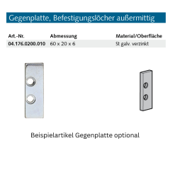 Gegenplatte mit Feder Made in Germany (Bef. außermittig) - 041820400705 GD-Zn roh, Produktgruppe: 2D Aluminium-Türbänder, Aluminium-Türbänder Befestigungslöcher außerm