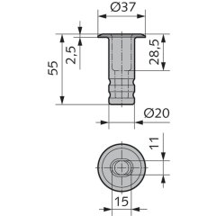 Bodenbuchse f&uuml;r 10 mm Rundstangen - Ms galvanisch verzinkt