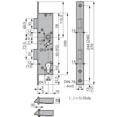 Zweifallenschloss Made in Germany - Produkt-Richtung: DIN rechts, Ausführung: CH-RZ gelocht - 010303501426 erial/Oberflächen: Edelstahl V2A matt gebürstet, Produkt-Richtung: DIN re