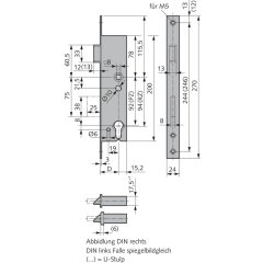 Sicherheits-Einsteckschloss mit 25 mm Riegelausschluss - Dornmaß: 34, Schlossstulp: U-Stulp, Ausführung: Fallenfeststeller (Schieber) - 011023437426 erial/Oberflächen: Edelstahl V2