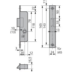Einsteck-Fallenschloss DIN links - V014082000426 rial/Oberflächen: Edelstahl V2A matt gebürstet, Produkt-Richtung: DIN rechts, Dornmaß: 20, Schlossstulp: Flachstulp, Ausführung: PZ