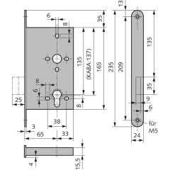 Einsteck-Riegelschloss DIN rechts - V014566500426 rial/Oberflächen: Edelstahl V2A matt gebürstet, Produkt-Richtung: DIN rechts, Dornmaß: 65, Schlossstulp: Flachstulp, Ausführung: P