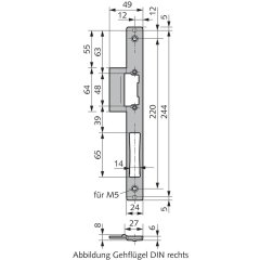 Schließblech für auswärts öffnende Türen DIN-Rechts mit Falleneinlaufplatte - V018082400426 rial/Oberflächen: Edelstahl V2A matt gebürstet, Produkt-Richtung: DIN rechts, Produktgru