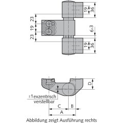 Schwerlast-Stahltürband, 3-teilig - V043062563010 rial/Oberflächen: St galvanisch verzinkt, Produkt-Richtung: DIN rechts, Produktgruppe: Stahl-/Edelstahl-Türbänder, Drehpunkt in mm