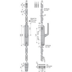 Türtreibriegel mit 20 mm Hub - V071540000730 rial/Oberflächen: GD-Zn silberfarbig pulverbeschichtet, Produktgruppe: Türtreibriegel für 12 mm Aluminium-Vierkantstangen