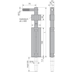 Grendelriegel Hub 130 mm - V075000040010 rial/Oberflächen: St galvanisch verzinkt, Produktgruppe: Grendelriegel, Vierkant in mm: 13 Grundplatte zum Anschweißen