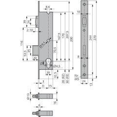 Einsteckschloss mit Rollfalle - V141242400426 rial/Oberflächen: Edelstahl V2A matt gebürstet, Dornmaß: 24, Schlossstulp: Flachstulp, Ausführung: PZ gelocht, Produktgruppe: Einsteck