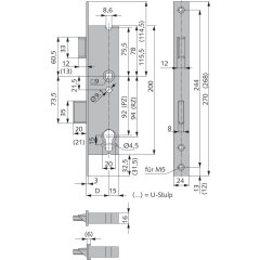 Einsteckschloss 9 mm Vierkant - V141403000426 rial/Oberflächen: Edelstahl V2A matt gebürstet, Produkt-Richtung: DIN rechts/links verwendbar, Dornmaß: 30, Schlossstulp: Flachstulp,
