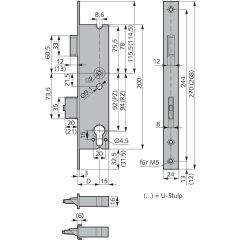 Panikschlösser Serie 200 Schließfunktion B 1-flügelig - V141643000426 rial/Oberflächen: Edelstahl V2A matt gebürstet, Dornmaß: 30, Schlossstulp: Flachstulp, Ausführung: PZ gelocht,