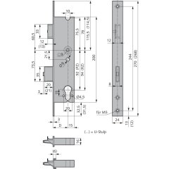 Sv-Panikschlösser Serie 200 Schließfunktion E 2-flügelig - V142543400426 rial/Oberflächen: Edelstahl V2A matt gebürstet, Dornmaß: 34, Schlossstulp: U-Stulp, Ausführung: PZ gelocht,