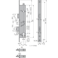 Sv-Panikschlösser Serie 200 Schließfunktion B 1-flügelig mit Zusatzverriegelung - V142623400426 rial/Oberflächen: Edelstahl V2A matt gebürstet, Dornmaß: 34, Schlossstulp: U-Stulp,