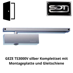 GEZE TS 3000 V Schließer, Größe EN 1-4 Komplettpaket mit Gleitschiene Silber EV1, Nr.:028348