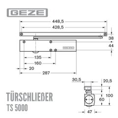 GEZE T&uuml;rschlie&szlig;er TS 5000 TS5000 Wei&szlig; 9016  Komplettpaket inkl. Montageplatte und Gleitschiene