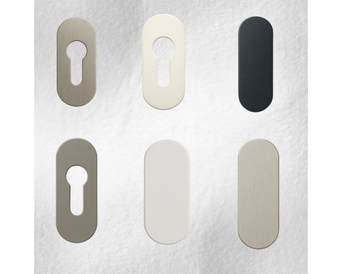 Ovale Kleberosetten aus Edelstahl, PZ oder blind, 70 × 30 × 3 mm, selbstklebend