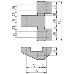 2D Aluminium-Türband, 3-teilig - Material/Oberflächen: Al E6/C-0 silberfarbig eloxiert, Drehpunkt in mm (Bänder): 25, Achse in mm(Bänder): 63 #1 - 041522563114-M /Oberflächen: Al E