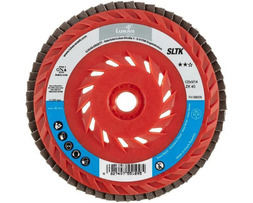 LUKAS Fächerschleifscheibe SLTK universal Ø 125 mm mit M14-Gew. Zirkonkorund Korn 40 |gerade