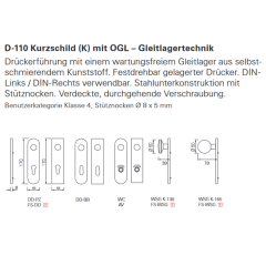 OGL Kurzschild-Wechselgarnitur K165 D110 9mm FS ER PZ 72mm wartungsfreies Gleitlager; Türstärke 40 - 66 mm