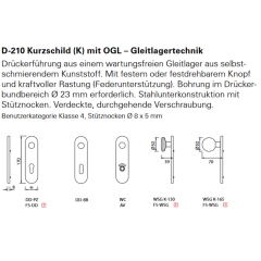 OGL Kurzschild-Wechselgarnitur K130 D210 8mm ER PZ 72mm wartungsfreies Gleitlager; Türstärke 38 - 45 mm