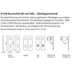 OGL Kurzschild-Drückergarnitur D310 8mm ER BB 72mm wartungsfreies Gleitlager; Türstärke 38 - 45 mm